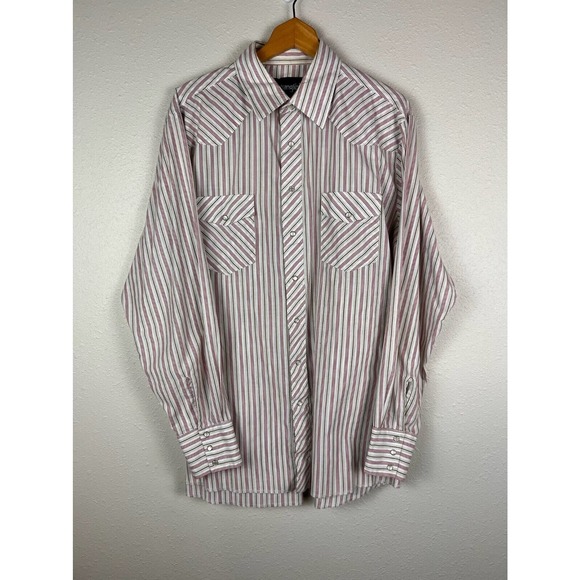Wrangler Other - Wrangler Mens XL-Tall White Red Striped Western Long Sleeve Snap Button Up Shirt